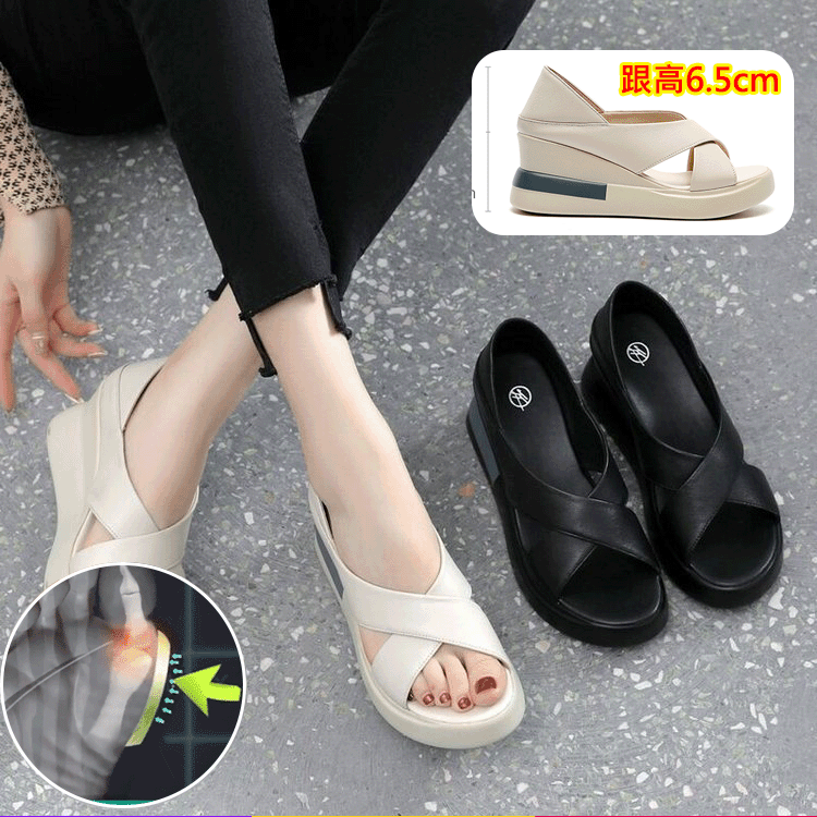 【日本進口】露趾魚嘴包跟涼鞋，矯正拇指外翻，足弓支撐，分散拇指壓力柔軟舒適久站不累