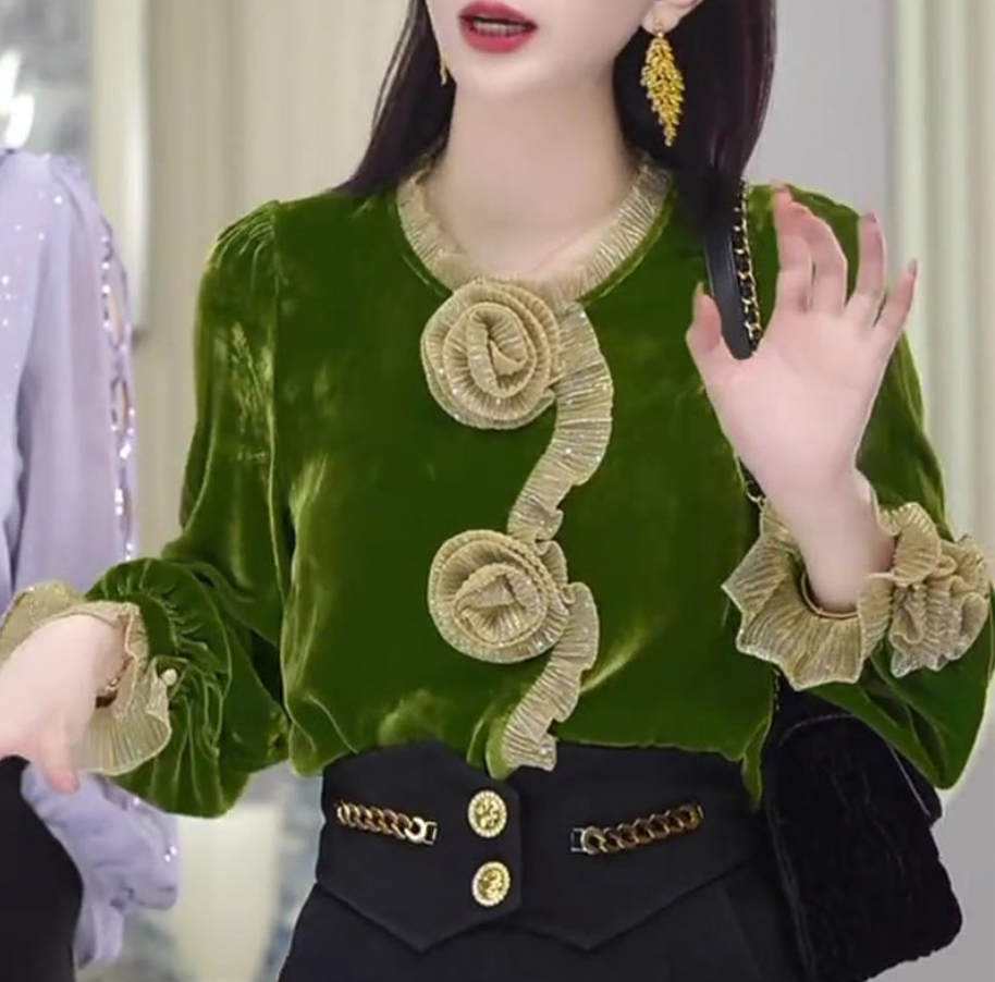 新款高貴上檔次時髦洋氣百搭金絲絨小衫，材質柔軟舒適，很高級~品質可放心，不挑年齡身材！ 售後有保障，可退換貨！