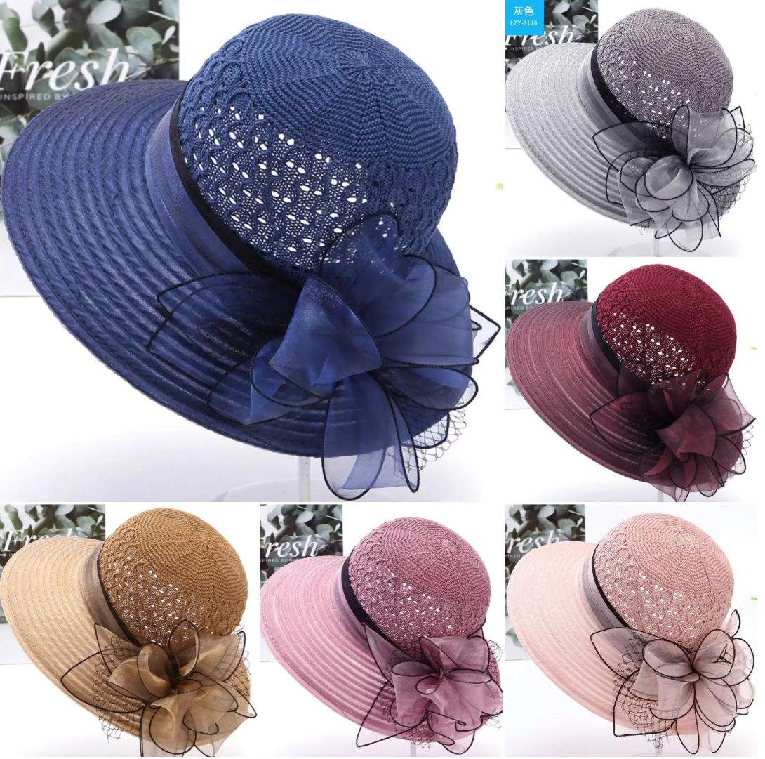 女士新款夏季歐根紗遮陽帽，寬簷設計：有效防曬防紫外線，可折疊，旅行必備